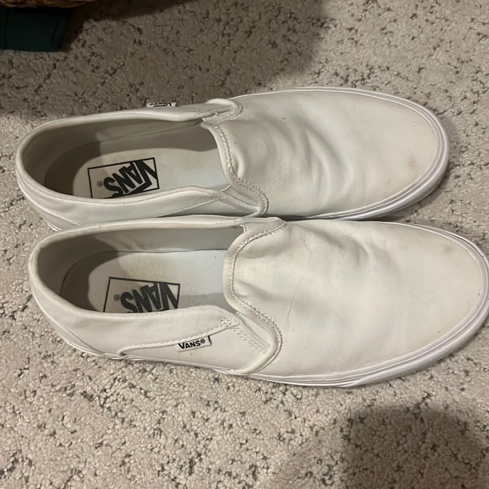 Barely worn white slip on vans